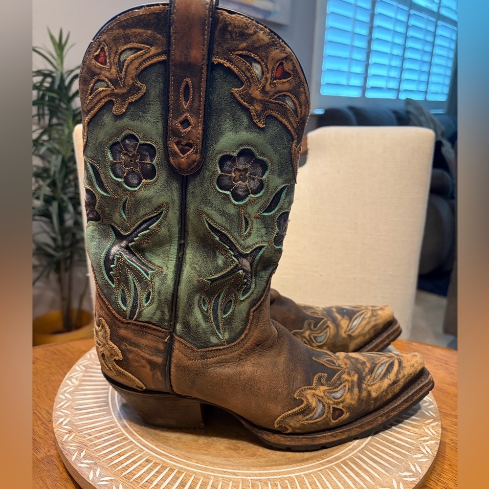 Dan Post Embroidered Western Boots - Brown and Green